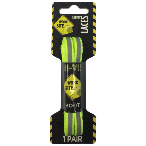Work Site Flo Yellow 150cm Flat Reflective Laces image Work Site Flo Yellow 150cm Flat Reflective Laces image