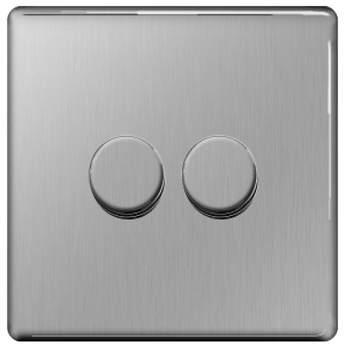 BG FBS82P-01 BG Brushed Steel 400W 2 Gang Way Push Dimmer
