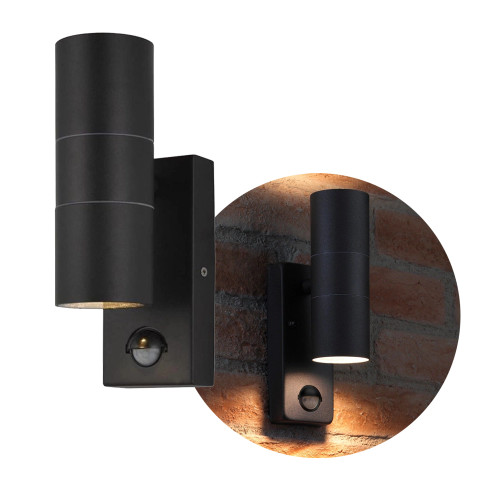 Zinc Leto Outdoor Up/Down Wall Light with PIR - Black image