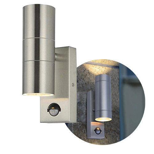 Zinc Leto Outdoor Up/Down Wall Light with PIR - Stainless Steel image Zinc Leto Outdoor Up/Down Wall Light with PIR - Stainless Steel image