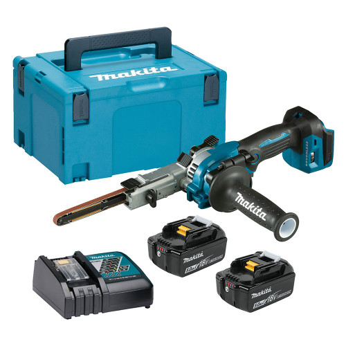 Makita DBS180 18V Brushless Belt Sander with 2x 5.0Ah Batteries, Charger and Case image