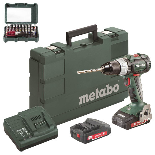 Metabo SB 18 LT BL 18V Brushless Combi Drill with 2x 2.0Ah Batteries, Charger and Case