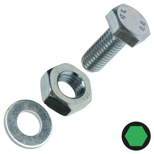 Bright Zinc Hex Set Screw Nut & Washer M8 50mm - Pack of 6