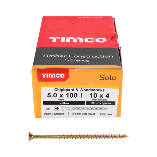 Timco 5.0 x 100mm Solo Woodscrew Zinc Yellow Passivated - Box of 100 image