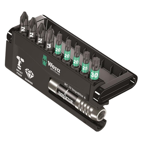 Wera 5057417001 Wera 10 Piece Impaktor Diamond Impact Bit-Check Screwdriver Bit Set image