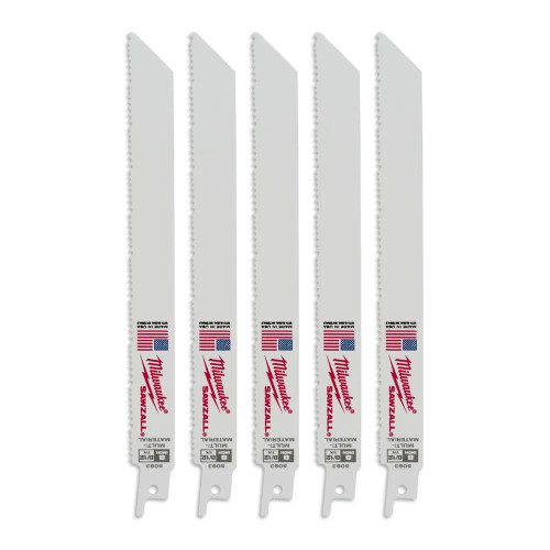 Milwaukee 200mm SAWZALL Reciprocating Saw Blades for Wood, Metal & Plastic - Pack of 5 image Milwaukee 200mm SAWZALL Reciprocating Saw Blades for Wood, Metal & Plastic - Pack of 5 image