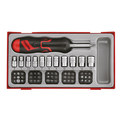 Teng Tools 1/4'' Drive Angled Ratchet and Bit Driver 64 Piece Set image
