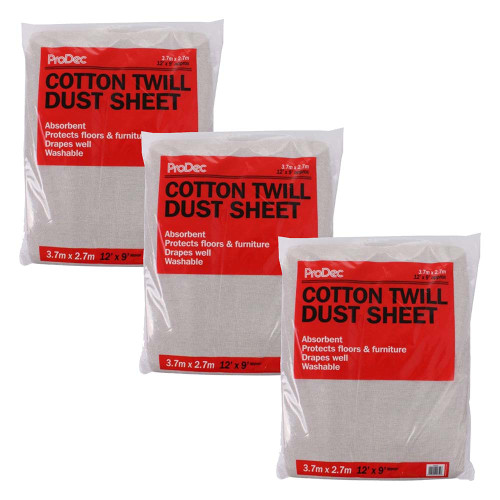 Prodec 12' X 9' Cotton Twill Dust Sheets - Pack 3 image