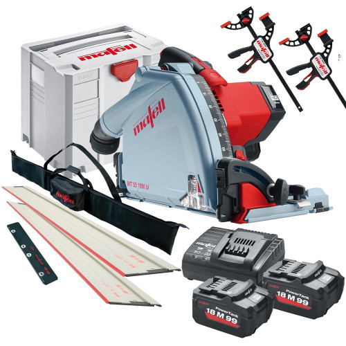 Mafell MT5518MBL 18V Plunge Saw with 2 x 5.5Ah Batteries, 1.6m Guide Rails, Clamps, Charger and Case