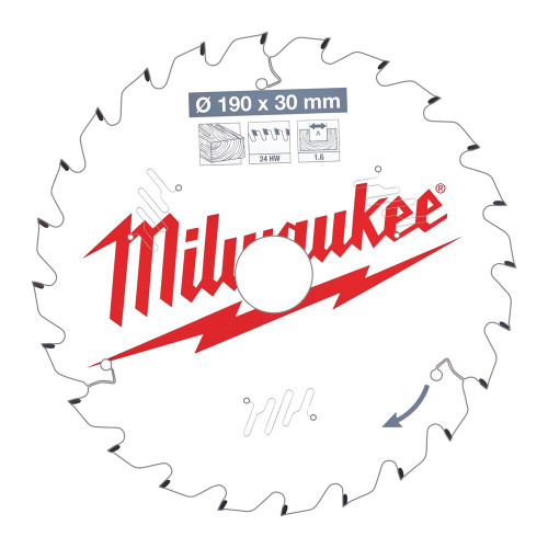 Milwaukee 190mm 24T Wood Cutting Thin Kerf Circular Saw Blade image