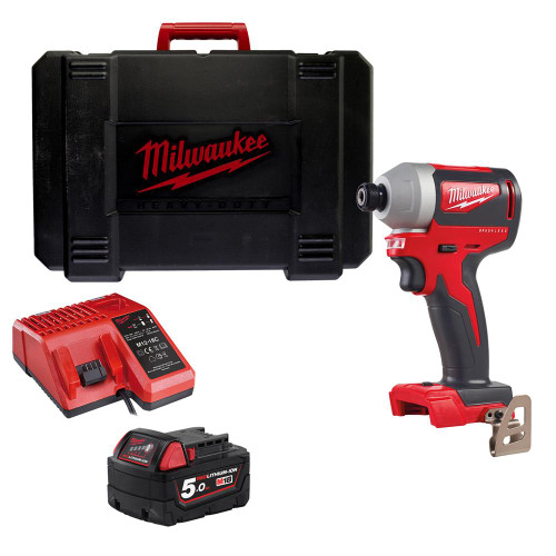 Milwaukee M18 BLID2 18V Brushless Impact Driver with 1x 5.0Ah Battery, Charger & Case image