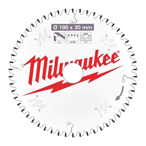 Milwaukee 190mm 54T Aluminium Cutting Circular Saw Blade image