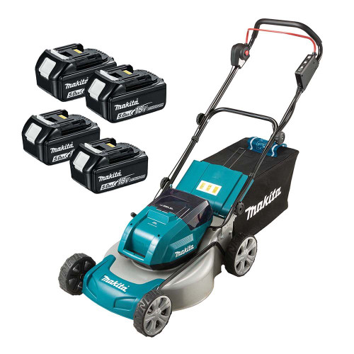 Makita DLM460PT4 36V (Twin 18V) LXT Cordless 46cm Lawnmower, 4x 5Ah Batteries & Dual Charger image