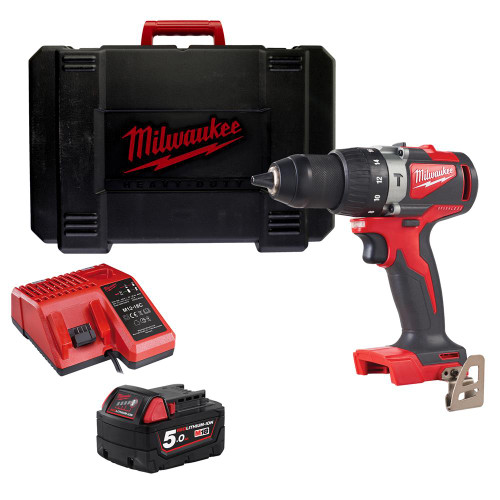 Milwaukee M18 BLPD2 18V Brushless Combi Drill with 1x 5.0Ah Battery, Charger and Case image