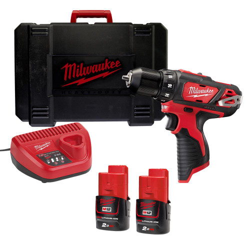 Milwaukee M12 BDD-202C 12V Drill Driver with 2 x 2Ah Batteries, Charger and Case image