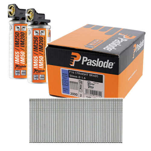 Paslode F16 / 16GA 50mm Straight Electro Galv IM65 Collated Nail & Fuel - Pack of 2000 image Paslode F16 / 16GA 50mm Straight Electro Galv IM65 Collated Nail & Fuel - Pack of 2000 image