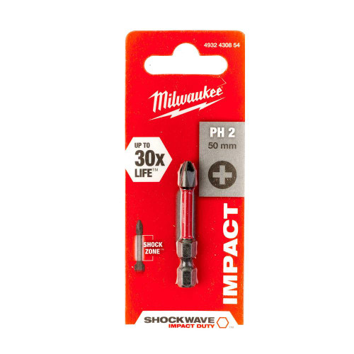Milwaukee PH2 50mm Shockwave Impact Screwdriver Bit image Milwaukee PH2 50mm Shockwave Impact Screwdriver Bit image