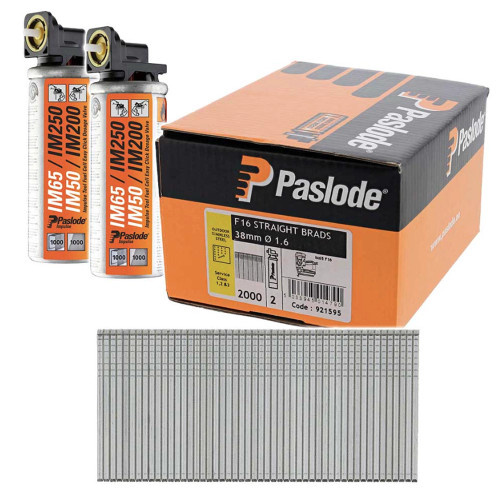 Paslode F16 / 16GA 38mm Straight Stainless Steel IM65 Collated Nail & Fuel - Pack of 2000 image Paslode F16 / 16GA 38mm Straight Stainless Steel IM65 Collated Nail & Fuel - Pack of 2000 image