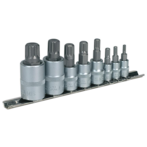 Sealey Spline Socket Bit 8 Piece Set 1/4'', 3/8'' & 1/2'' Square Drive image