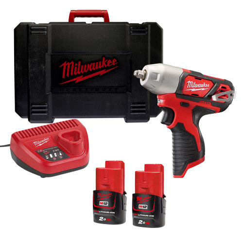 Milwaukee M12 BIW38 12V 3/8'' Impact Wrench with 2x 2.0Ah Batteries, Charger & Case image