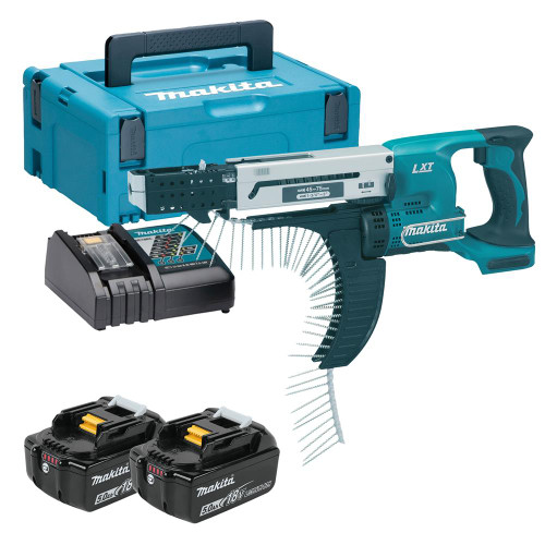 Makita DFR750RTJ 18V Li-ion Autofeed Screwgun with 2 x 5.0Ah Batteries, Charger & Case image Makita DFR750RTJ 18V Li-ion Autofeed Screwgun with 2 x 5.0Ah Batteries, Charger & Case image