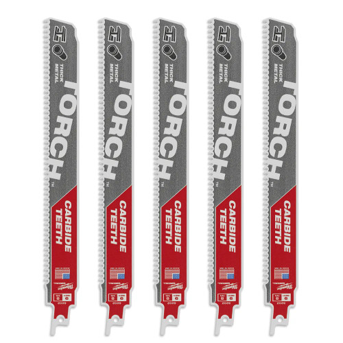 Milwaukee 230mm SAWZALL Heavy Duty TORCH Carbide Reciprocating Saw Blades for Metal - Pack of 5 image Milwaukee 230mm SAWZALL Heavy Duty TORCH Carbide Reciprocating Saw Blades for Metal - Pack of 5 image