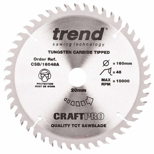 Trend CSB/16048A Trend CraftPro Saw Blade 160mm x 20mm 48T image