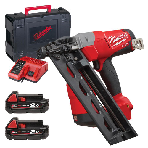 Milwaukee M18 FUEL 16 GA Angled Finish Nailer - 2.0Ah Batteries