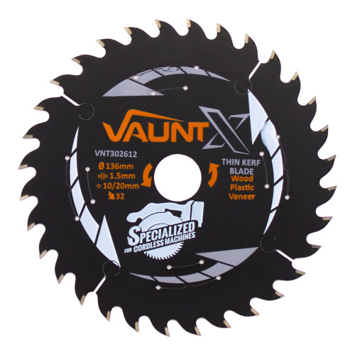 Vaunt X TCT Circular Thin Kerf Saw Blade 136mm 10/20mm 32T image Vaunt X TCT Circular Thin Kerf Saw Blade 136mm 10/20mm 32T image