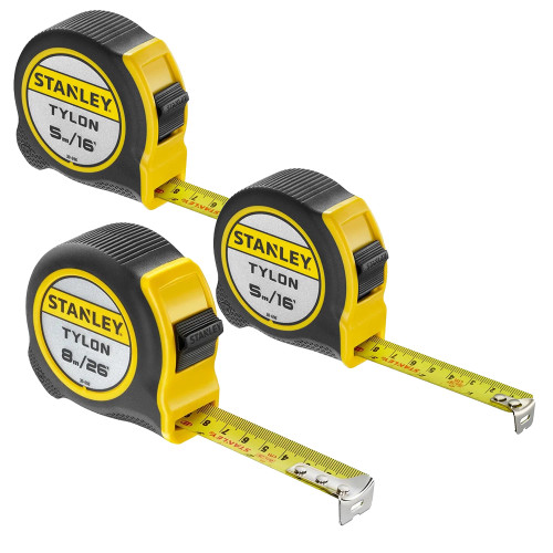 Stanley Tylon Tape Measure Triple Pack (2x 5m/16ft & 1x 8m/26ft) image