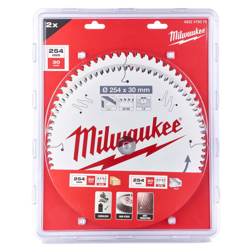 Milwaukee 254mm (48T & 60T) Mitre Saw Blades Twin Pack image