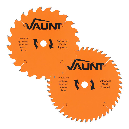 Vaunt TCT Circular Saw Blades 184mm x 16mm - 24T & 48T image Vaunt TCT Circular Saw Blades 184mm x 16mm - 24T & 48T image