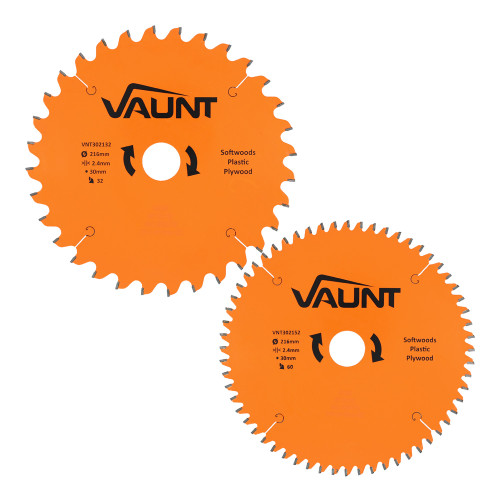 Vaunt TCT Circular Saw Blades 216mm x 30mm - 24T & 60T image Vaunt TCT Circular Saw Blades 216mm x 30mm - 24T & 60T image