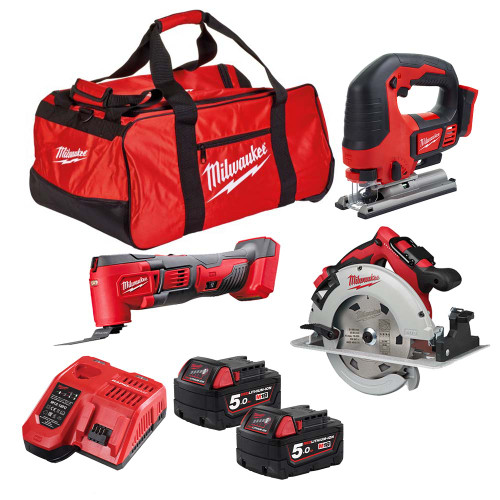 Milwaukee V2 18V 3 Piece Kit with 2 x 5Ah Batteries, Charger and Bag image