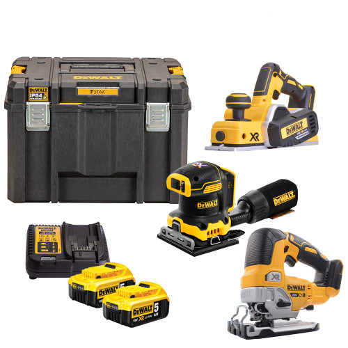 Dewalt 18V XR Brushless 3 Piece Kit with 2x 5.0Ah Batteries, Charger and Case image