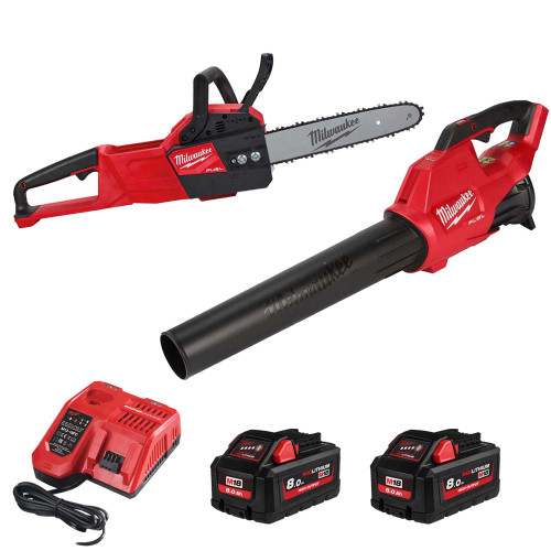 Milwaukee M18 FPP2OP2-802 18V FUEL Brushless Chainsaw and Blower Kit, 2x 8.0Ah Batteries & Charger image