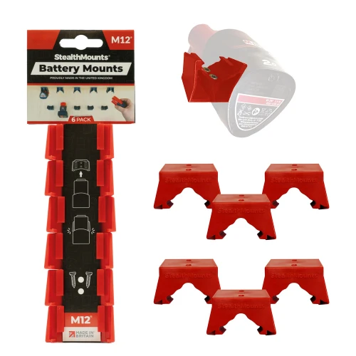StealthMounts RED Battery Mounts for Milwaukee M12 Batteries - Pack of 6 image