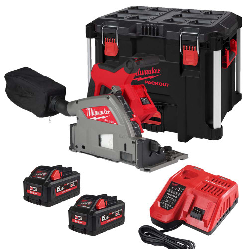 Milwaukee M18 FPS55-552P 18V FUEL Brushless Plunge Saw, 2x 5.5Ah Batteries, Charger & Packout Case image
