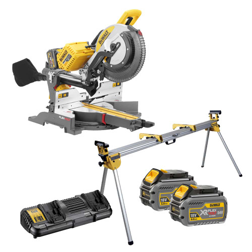 Dewalt DHS780T2 XR FLEXVOLT 305mm Slide Compound Mitre Saw, Universal Mitre Saw Stand, 2x 2.0Ah 54V FLEXVOLT Batteries & Charger image