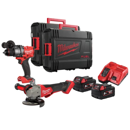 Milwaukee M18 FPP2H3-502X 18V FUEL Brushless 2 Piece Kit, 2x 5.0Ah Batteries, Charger & 2 Cases image