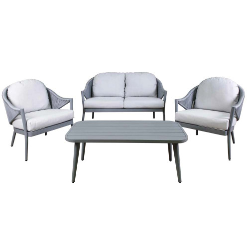 Dellonda Echo 4-Piece Aluminium Outdoor Garden Sofa, Armchairs & Coffee Table Set image