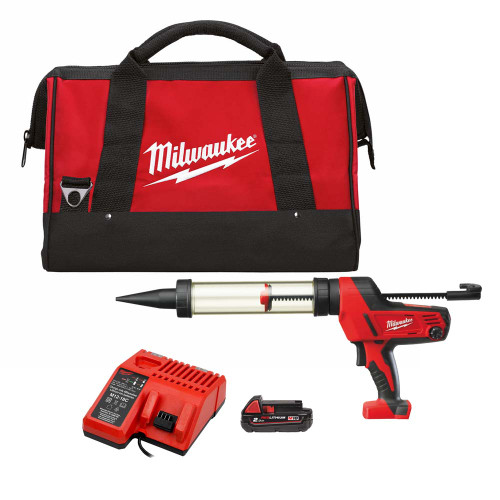 Milwaukee C18 PCG/400T-201B 18V 400ml Caulking Gun, 1x 2.0Ah Battery, Charger & Bag image