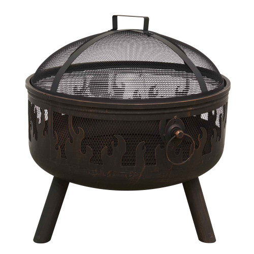 Dellonda Deluxe Outdoor Firepit with Cooking Grill - Antique Bronze Effect image