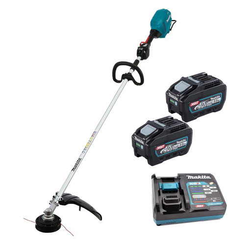 Makita UR014GT201 40V XGT Brushless LineTrimmer, 2x 5.0Ah Batteries & DC40RA Battery Charger image