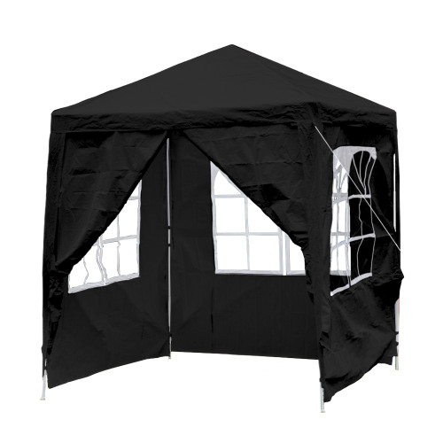 Vaunt Home 2m Black Gazebo with Window Side Panels & Curtain Door image