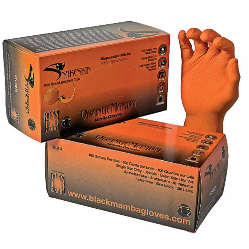 Orange Mamba Snakeskin Nitrile Disposable Gloves - Box of 100 image