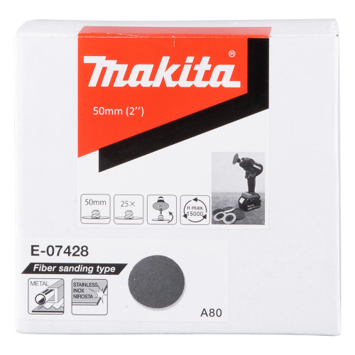 Makita E-07428 50mm A80G Fibre Sanding Discs - Pack of 25 image