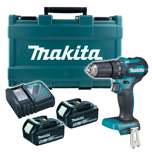 Makita DHP483 18V LXT Brushless Combi Drill, 2x 5.0Ah Batteries, Charger & Case image