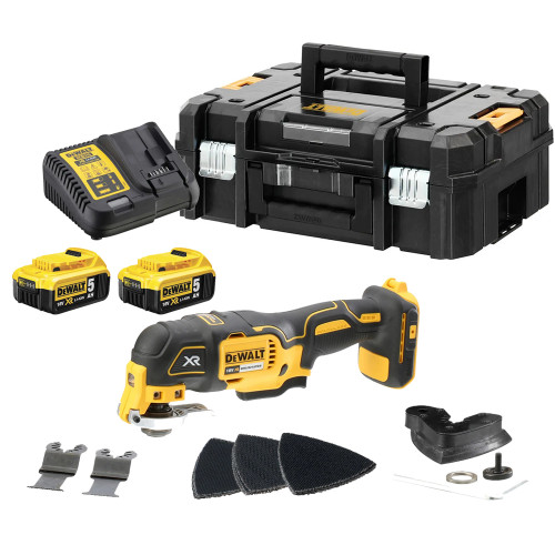 Dewalt DCS355P2-GB 18V XR Brushless Multi Tool, 2x 5.0Ah Batteries, Charger, TSTAK II Case & 29 Piece Accessories Set image