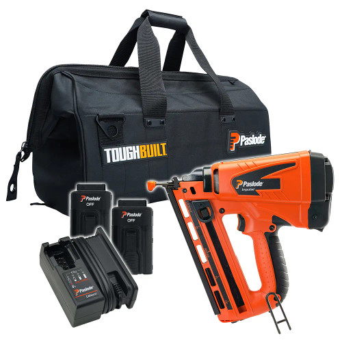 Paslode IM65A 7.4V Angled Second Fix Finishing Nail Gun, 2x 2.1Ah Batteries, Charger & ToughBuilt Case image
